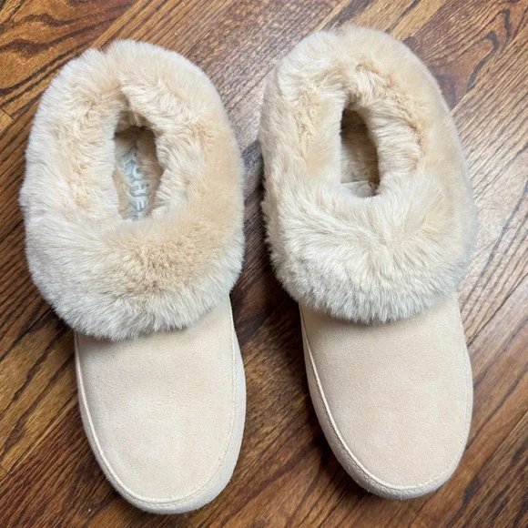 Sorel Go™ Coffee Run Faux Fur Slippers – Natural Tan / Sea Salt - Picture 7 of 9